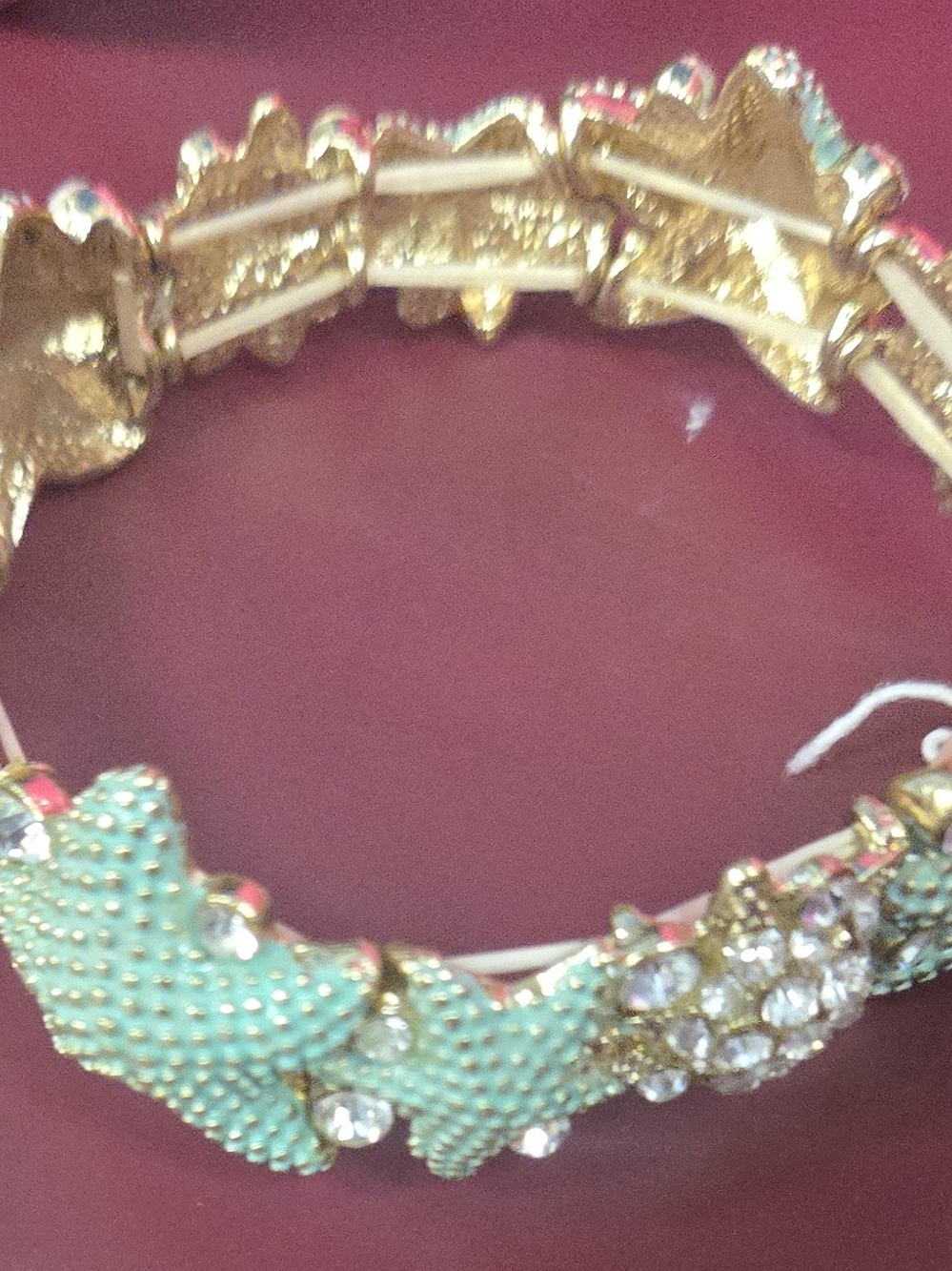 Avon Gold-Tone Turquoise & Clear Crystal Flower Stretch Bracelet